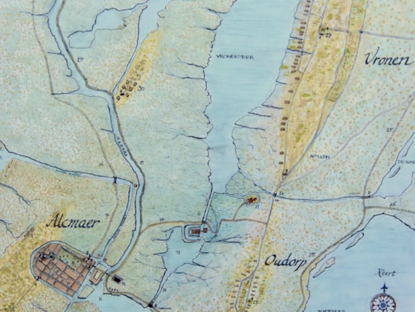 Het moerasgebied tussen Alkmaar en Vronen met de drie kastelen: Torenburg, Middelburg en Nieuwburg