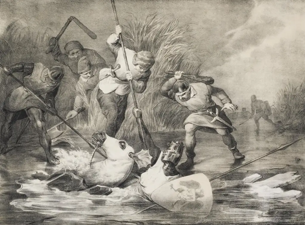 Prent Collectie Provinciale Atlas Noord Holland: Moord op Willem II in 1256