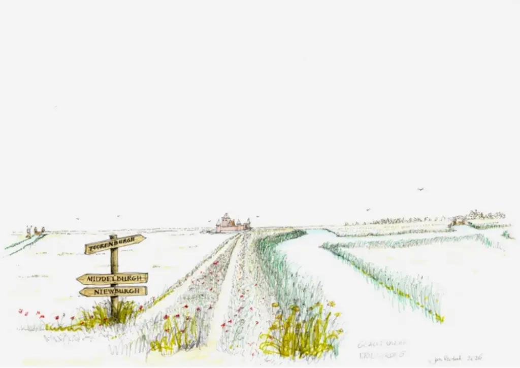 Kasteel De Torenburg gezien vanaf de Driesprong (kruispunt Munnikenweg/ Frieseweg) met rechts vanaf de Torenburg naar het Koning Willemshuis de Dijk