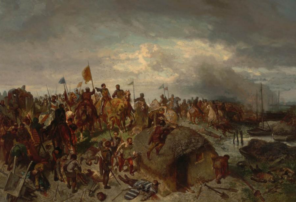 Schilderij uit de 19e eeuw van de strijd van het Hollands Leger tegen West Friezen